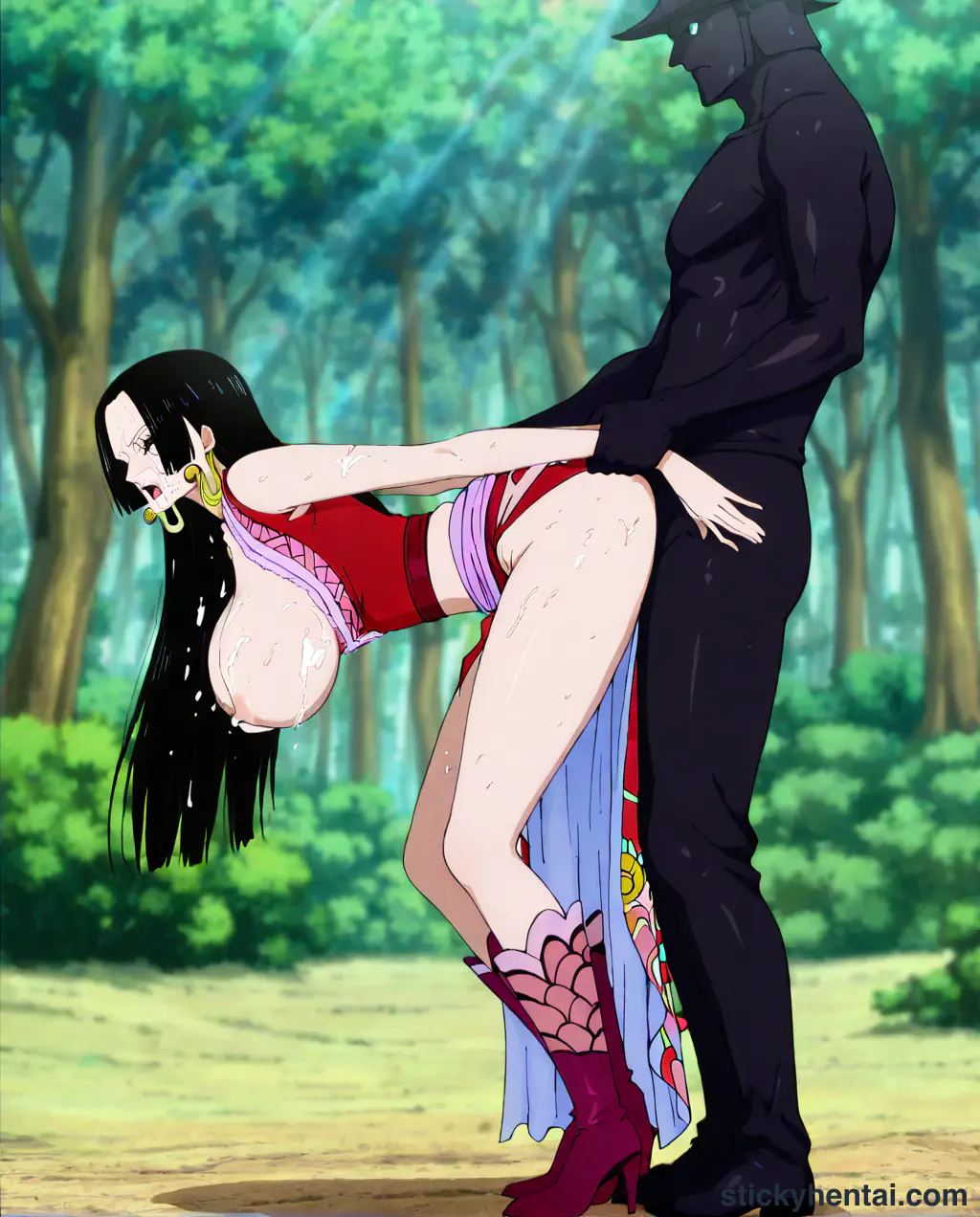 Men enjoy having sex with Boa Hancock from behind in the forest part 1 #9