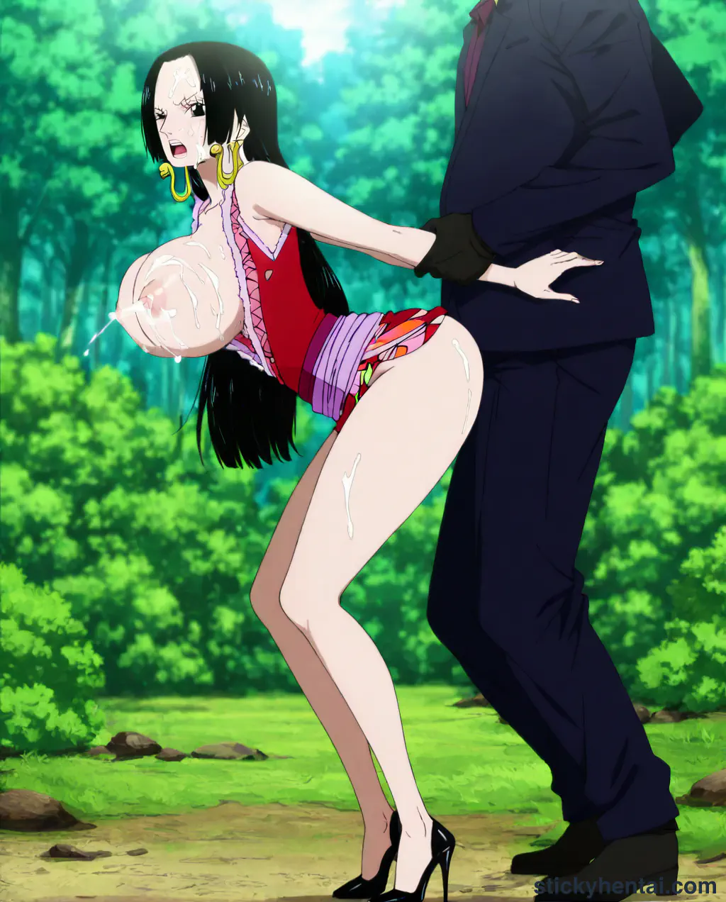 Men enjoy having sex with Boa Hancock from behind in the forest part 1 #74