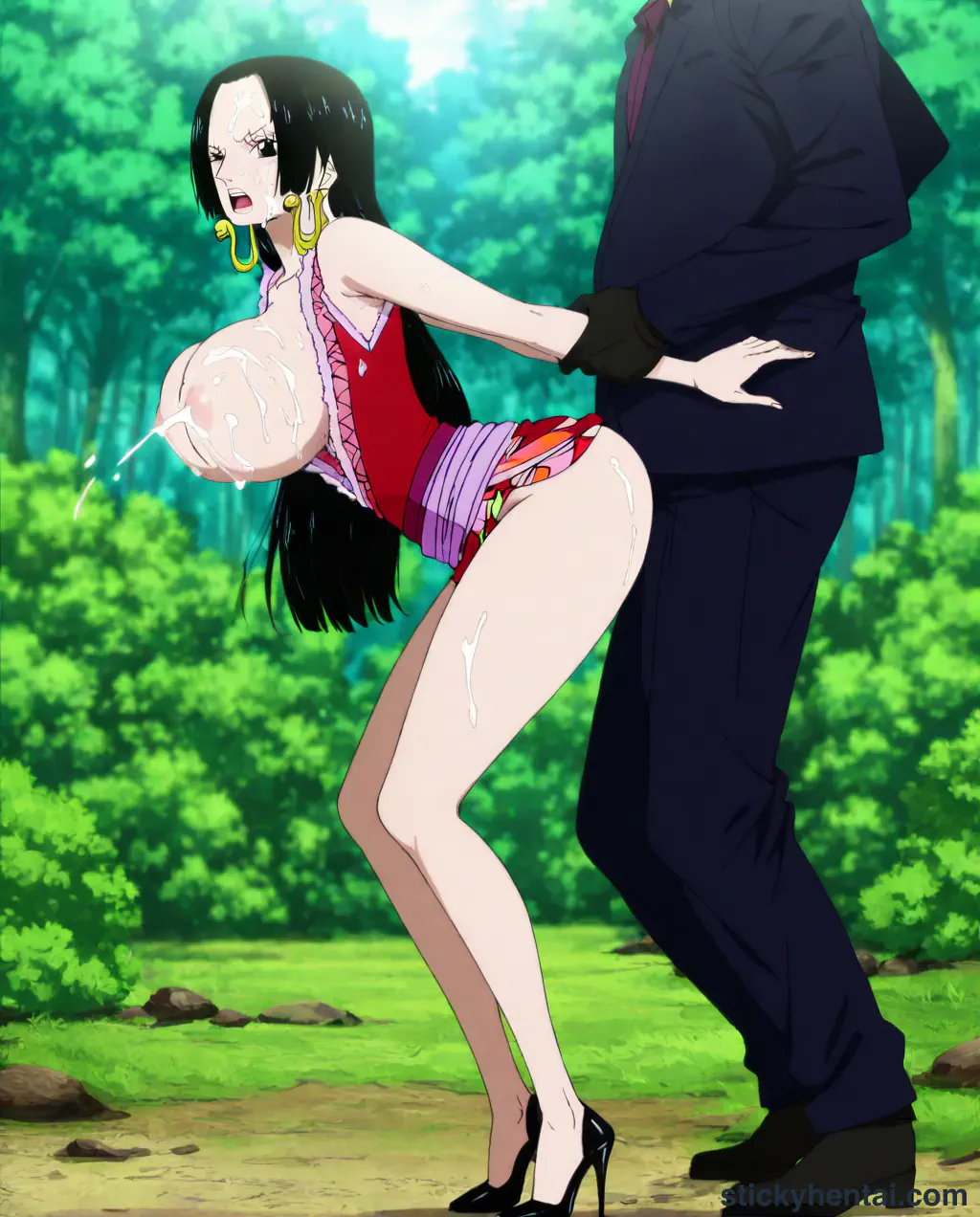 Men enjoy having sex with Boa Hancock from behind in the forest part 1 #76