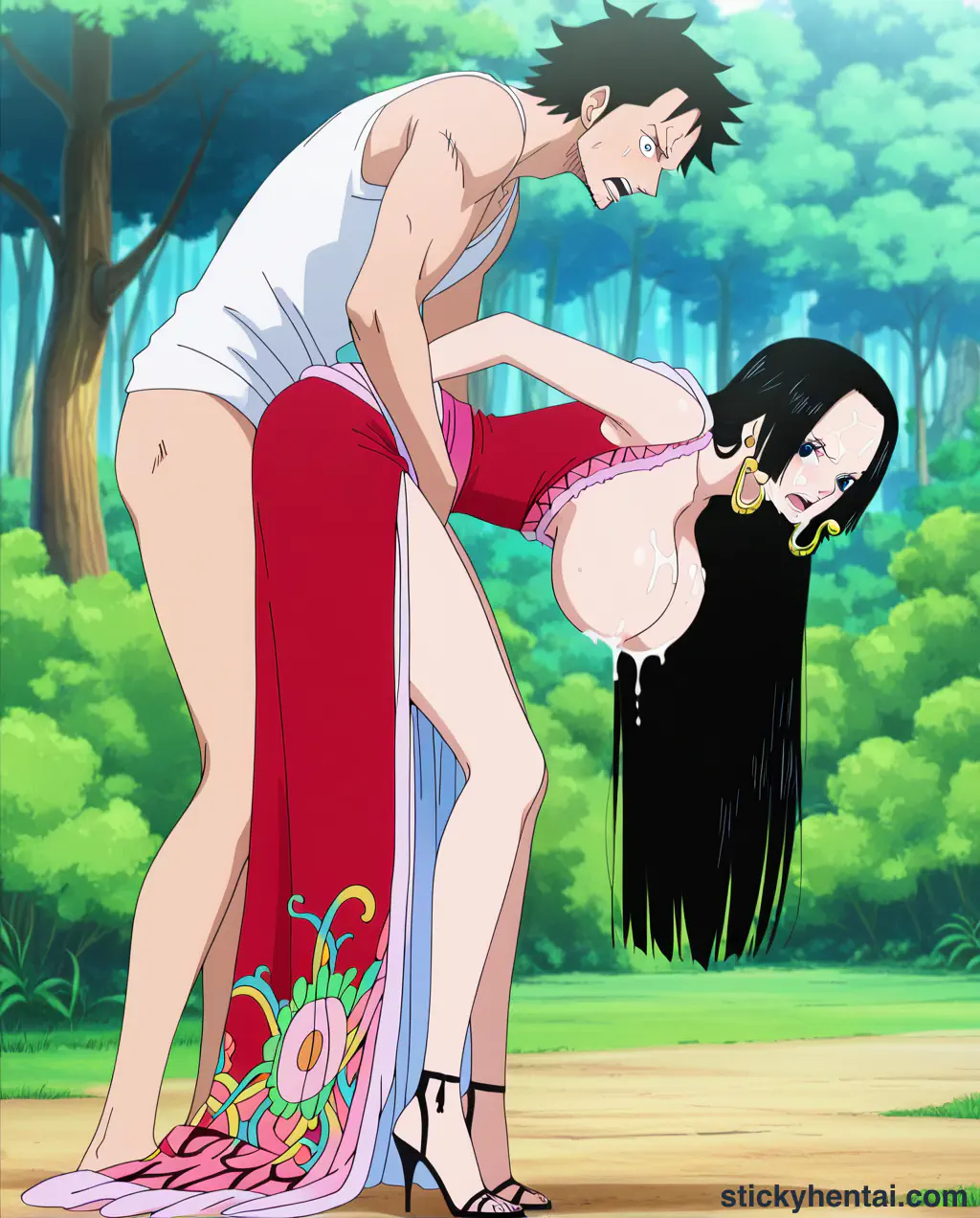 Men enjoy having sex with Boa Hancock from behind in the forest part 2 #7