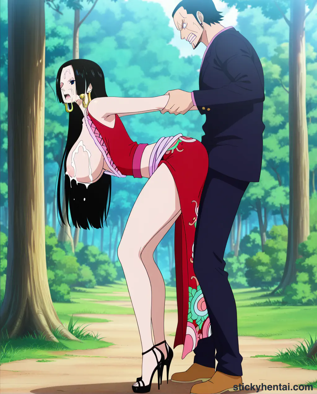 Men enjoy having sex with Boa Hancock from behind in the forest part 2 #13