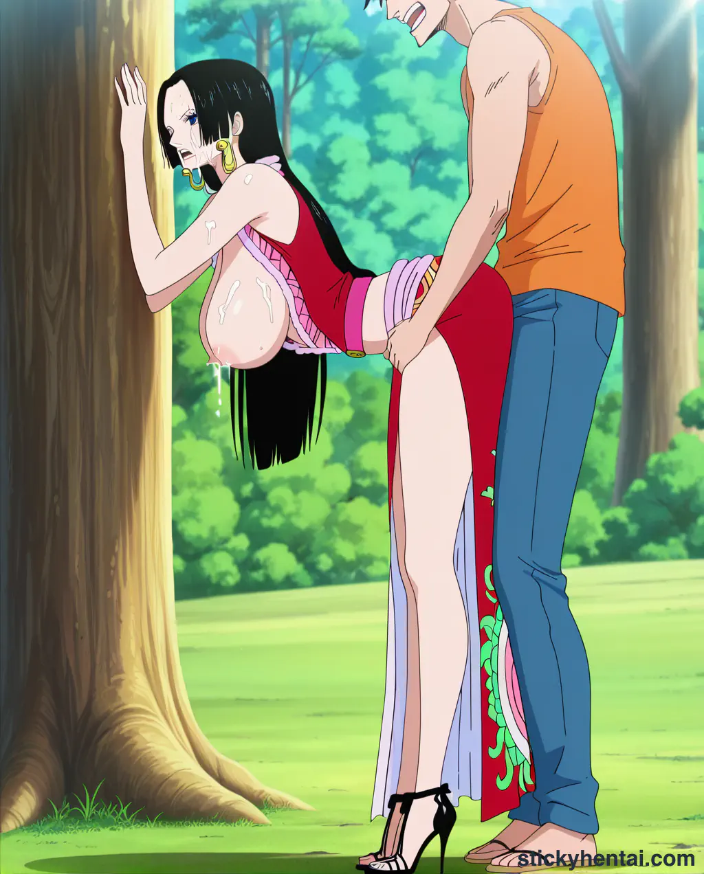 Men enjoy having sex with Boa Hancock from behind in the forest part 2 #51