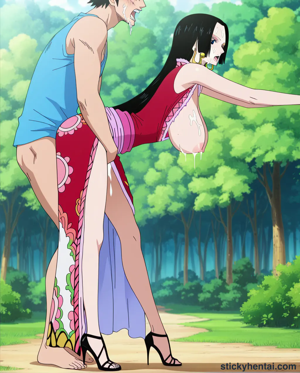 Men enjoy having sex with Boa Hancock from behind in the forest part 2 #52