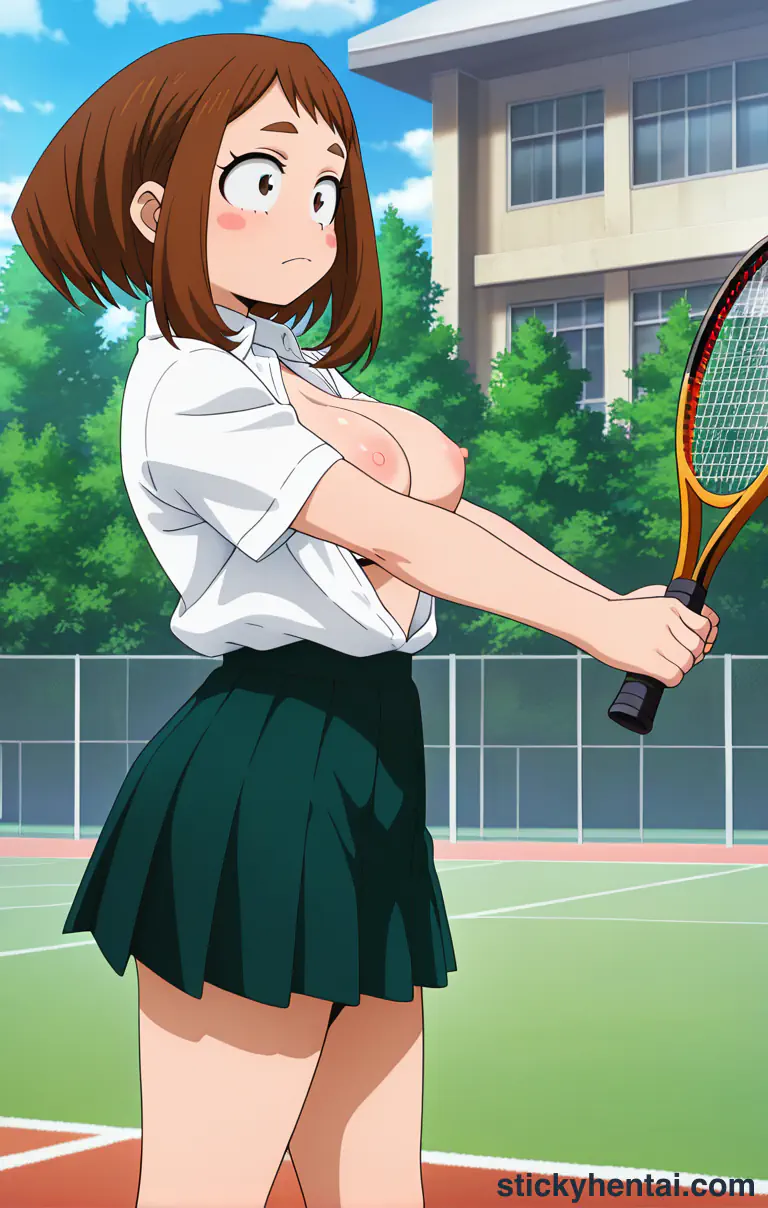 Ochaco Uraraka wearing short skirt exposing her pussy #6