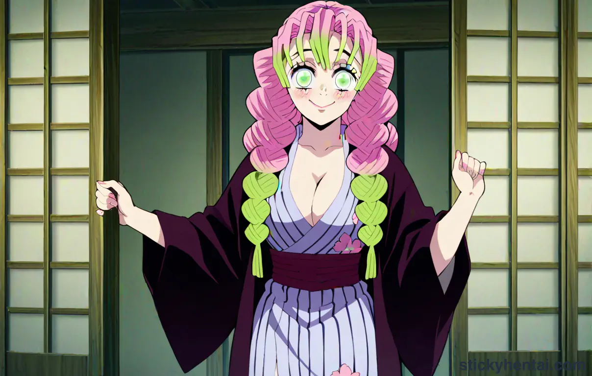 Demon slayer Mitsuri Kanroji breasts out and lactating at night #2