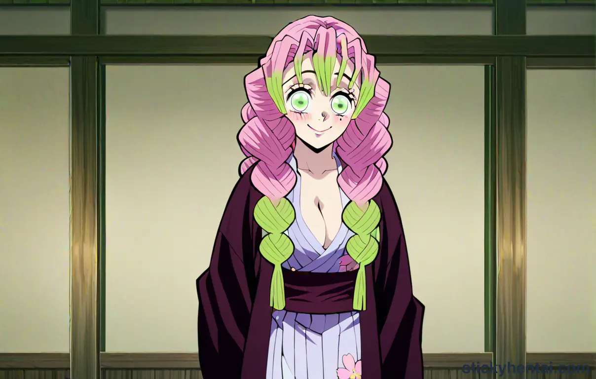 Demon slayer Mitsuri Kanroji breasts out and lactating at night #4