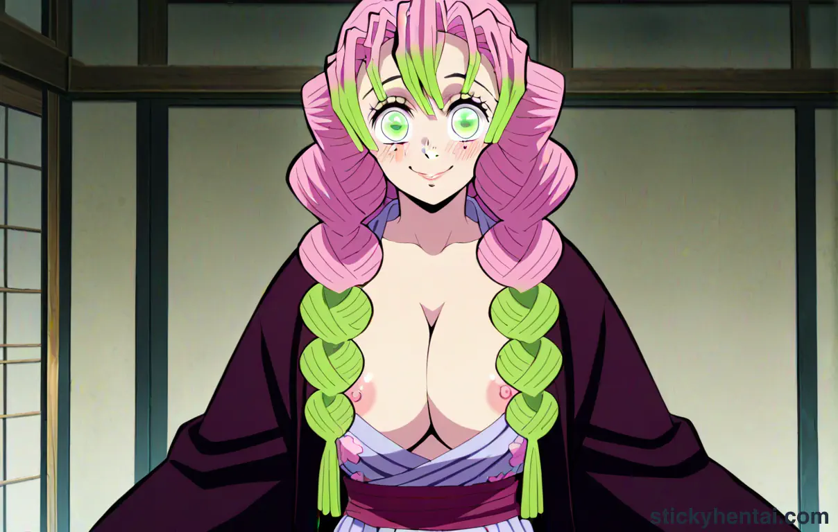 Demon slayer Mitsuri Kanroji breasts out and lactating at night #6