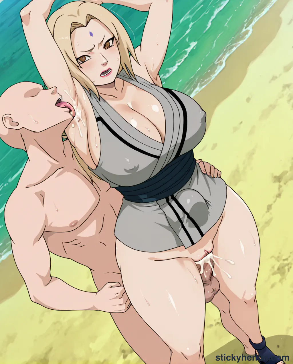 The most lucky gets to lick Tsunade's juicy armpits while penetrating her pussy from behind part 1