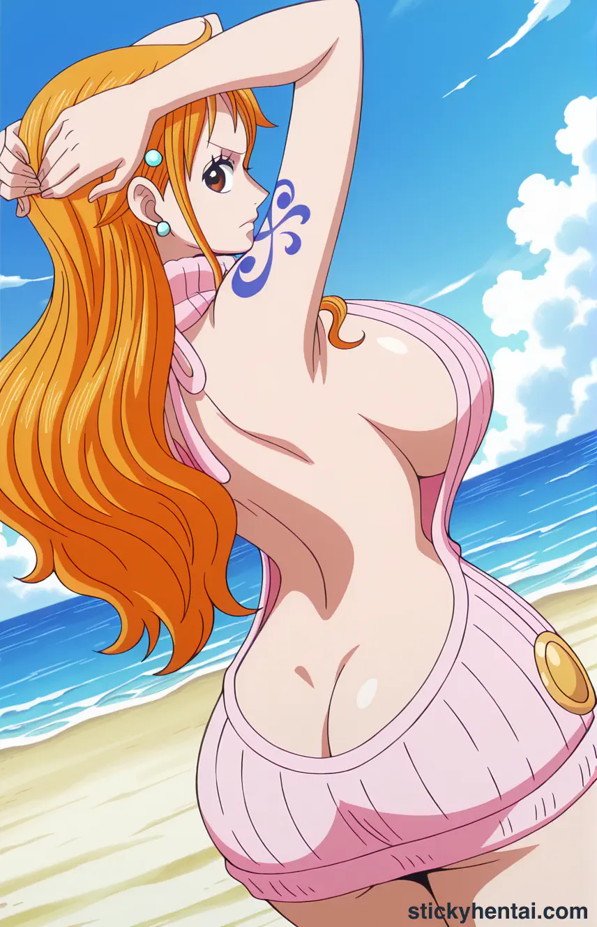 Close up asshole of Nami on beach #21