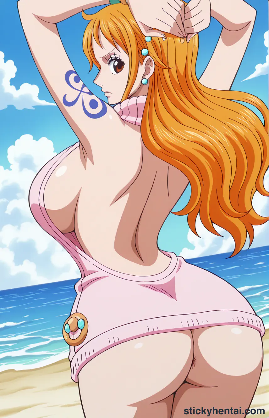 Close up asshole of Nami on beach #26