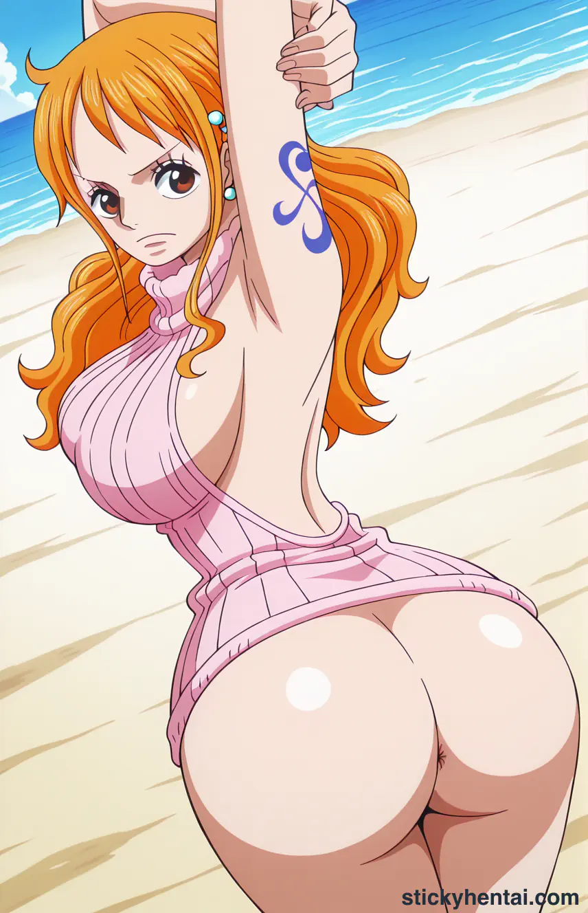 Close up asshole of Nami on beach #28