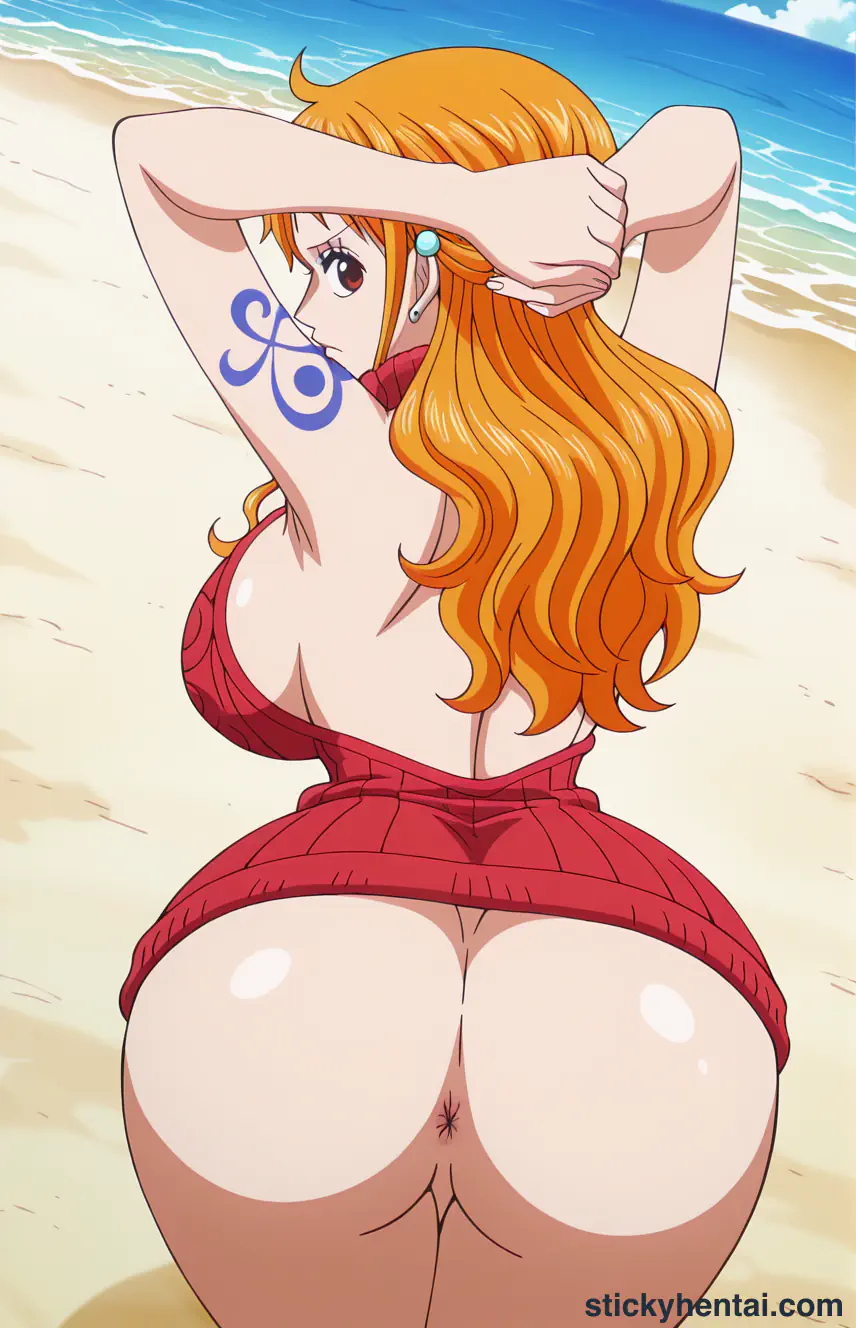Close up asshole of Nami on beach part 2 #4
