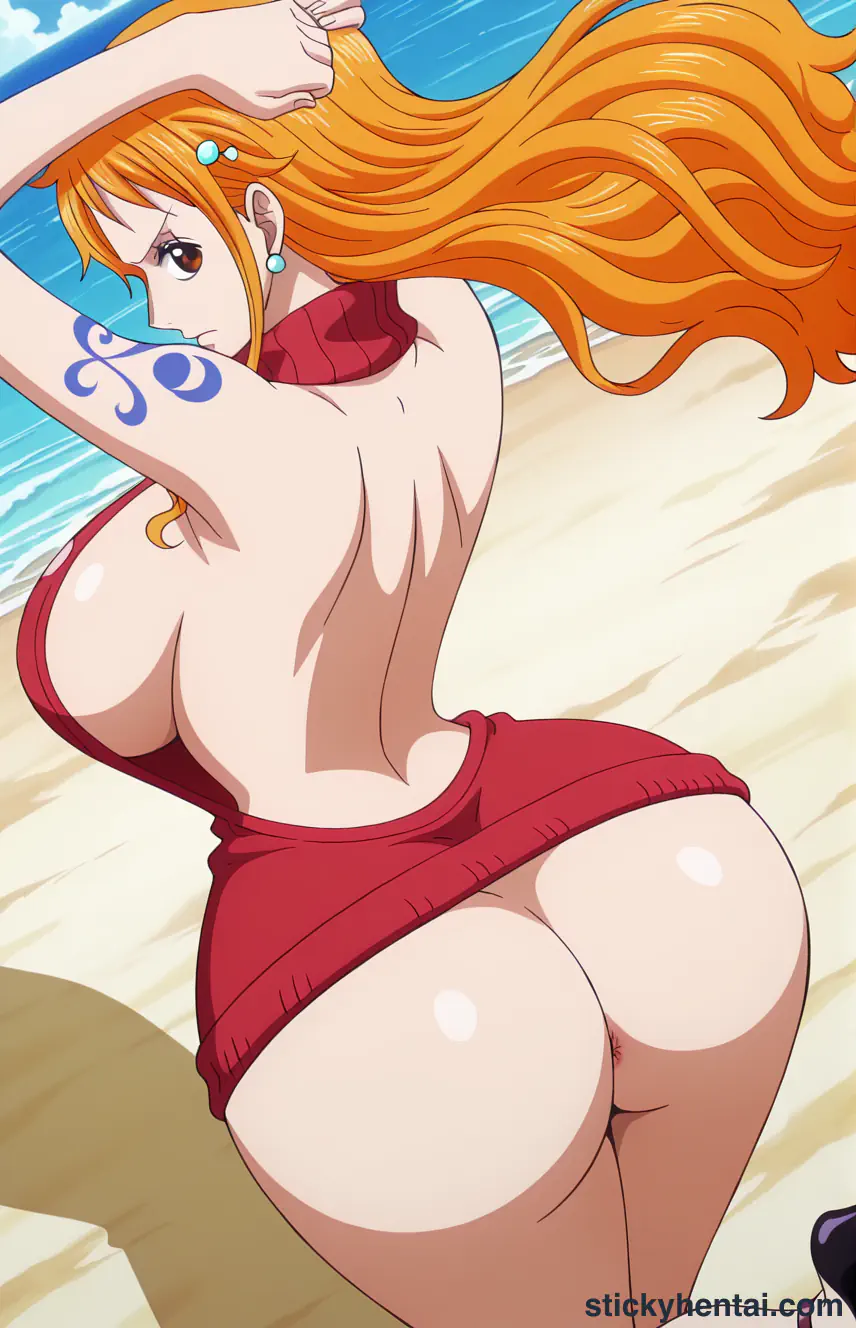 Close up asshole of Nami on beach part 2 #8