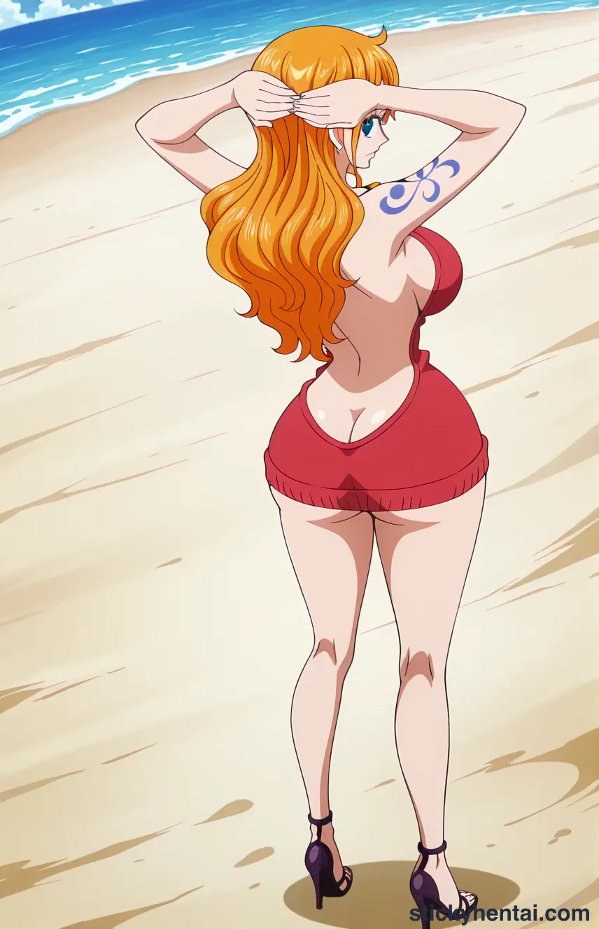 Close up asshole of Nami on beach part 2 #9