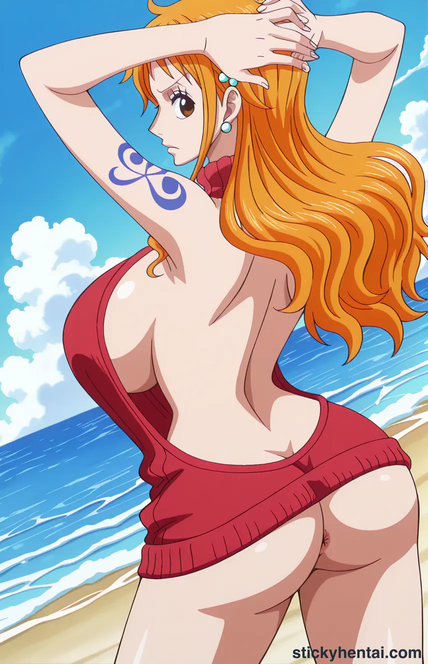 Close up asshole of Nami on beach part 2 #11
