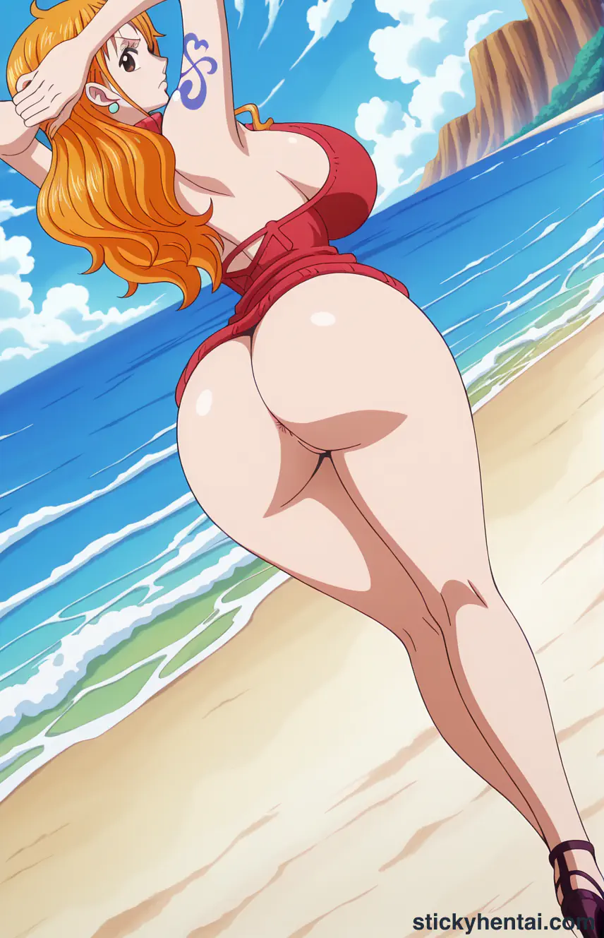Close up asshole of Nami on beach part 2 #15