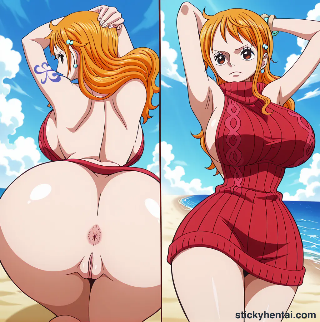 Close up asshole of Nami on beach part 2 #30
