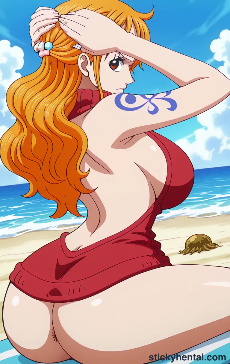 Close up asshole of Nami on beach part 2 #48