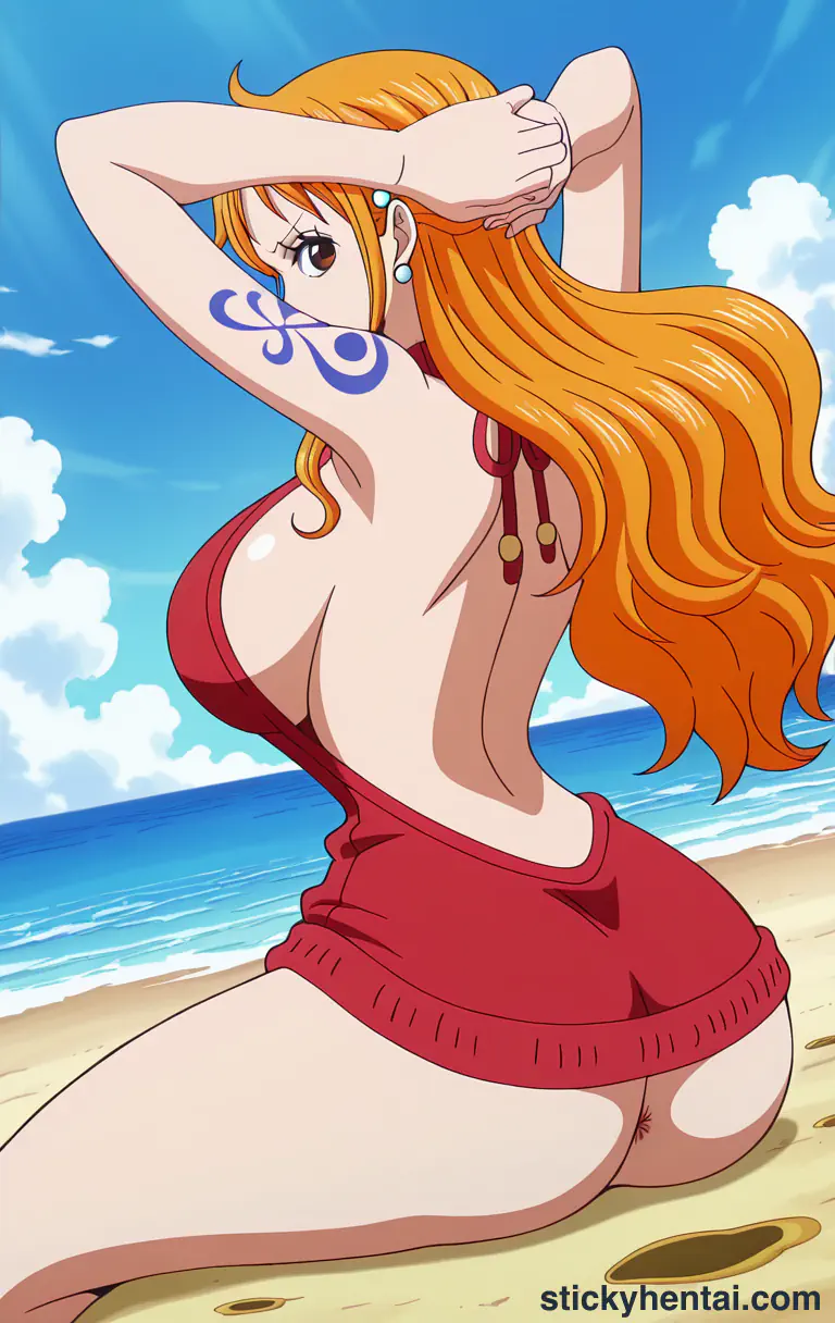 Close up asshole of Nami on beach part 2 #49