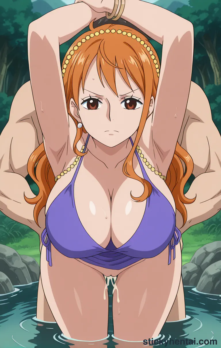 Nami and a fat man having sex near a stream #51