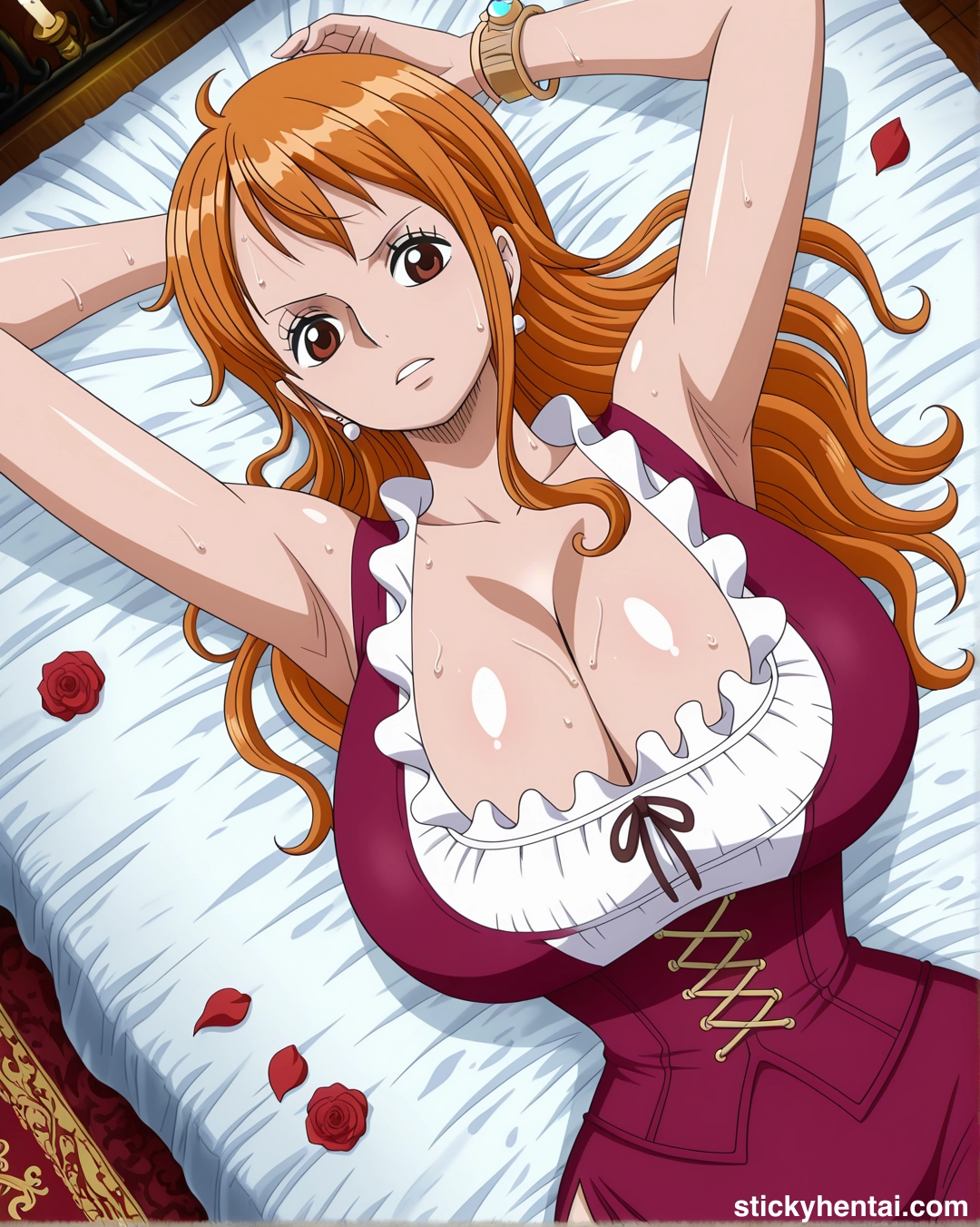 Nami looks gorgeous in her dark red dress