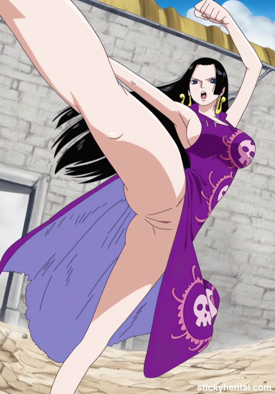 Boa Hancock doing her iconic kicking during The Marineford Arc