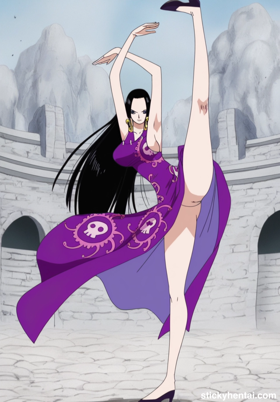 Boa Hancock doing her iconic kicking during The Marineford Arc #boa-hancock-high-kick-pose-iconic-kick-11.webp