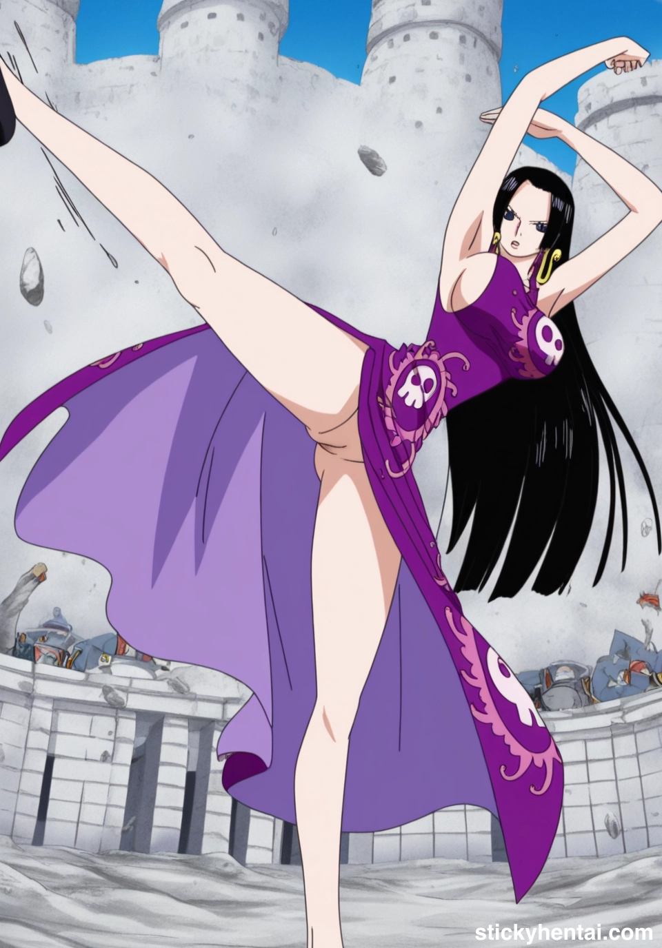 Boa Hancock doing her iconic kicking during The Marineford Arc #boa-hancock-high-kick-pose-iconic-kick-23.webp
