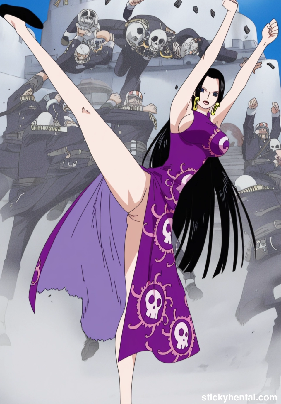 Boa Hancock doing her iconic kicking during The Marineford Arc #boa-hancock-high-kick-pose-iconic-kick-24.webp