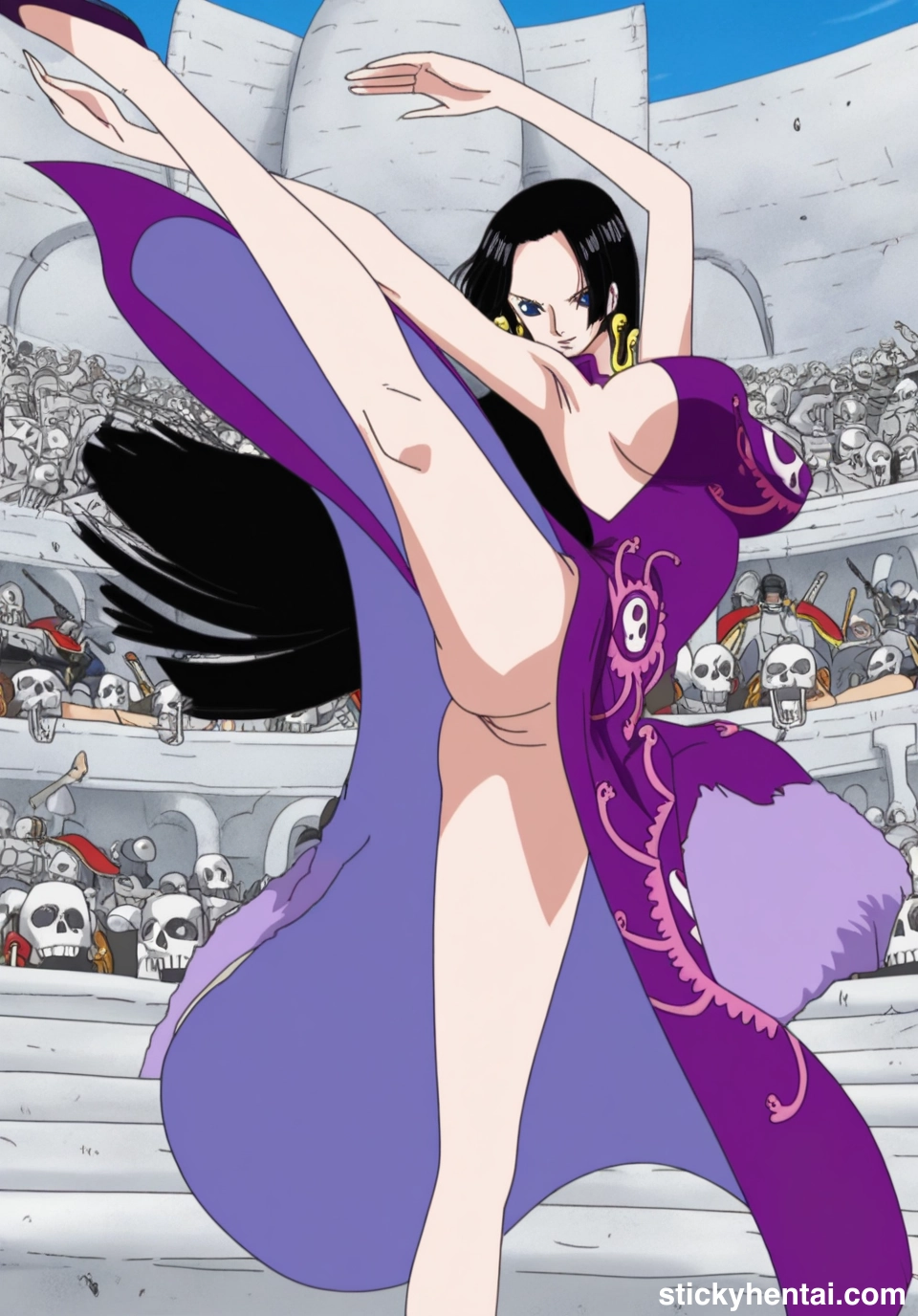 Boa Hancock doing her iconic kicking during The Marineford Arc #boa-hancock-high-kick-pose-iconic-kick-25.webp