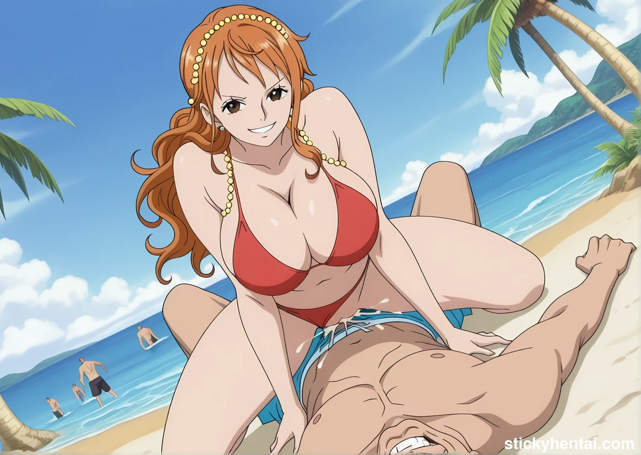 Gangbang with Nami on beach during a vacation #nami-one-piece-beach-sex-21.webp