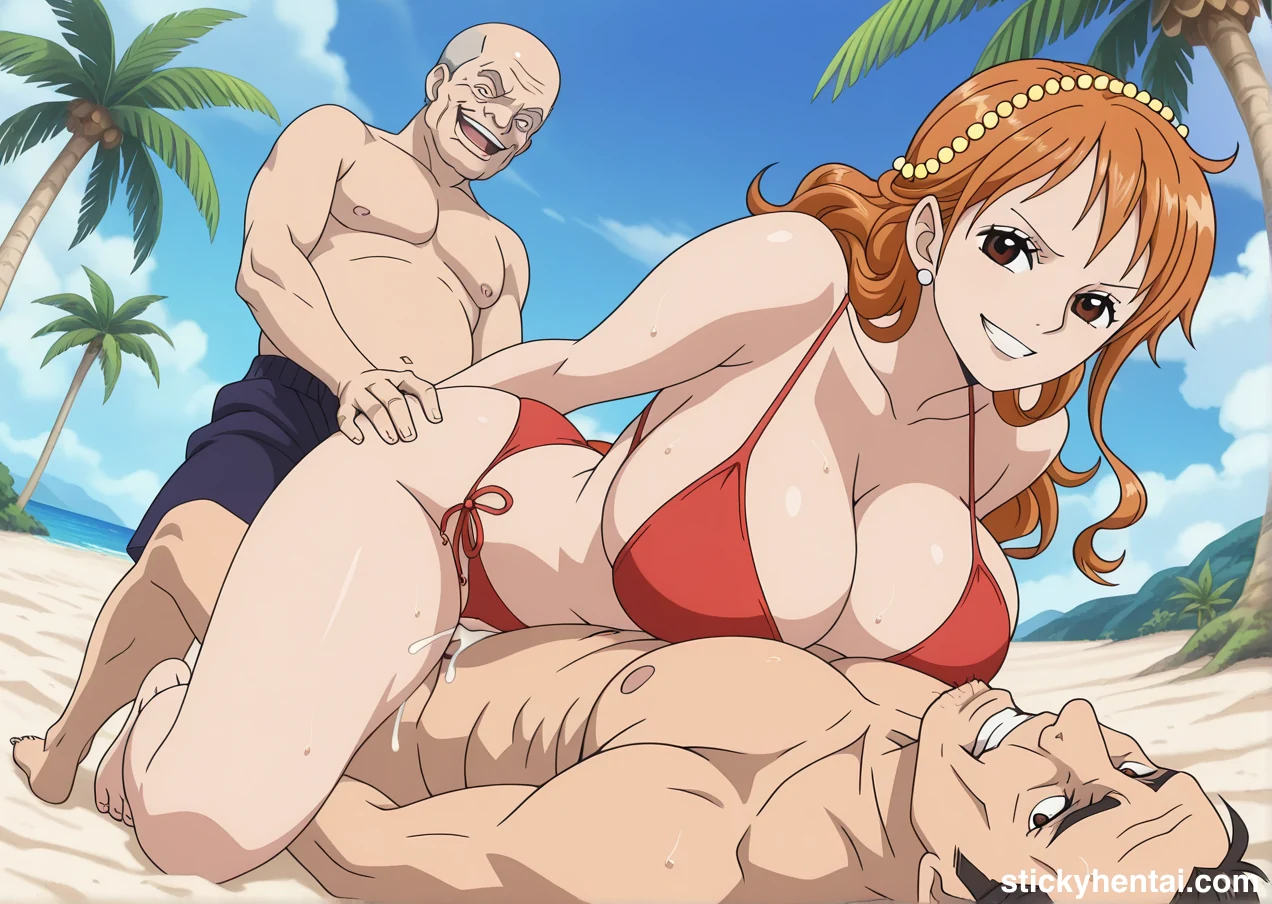 Gangbang with Nami on beach during a vacation #nami-one-piece-beach-sex-22.webp