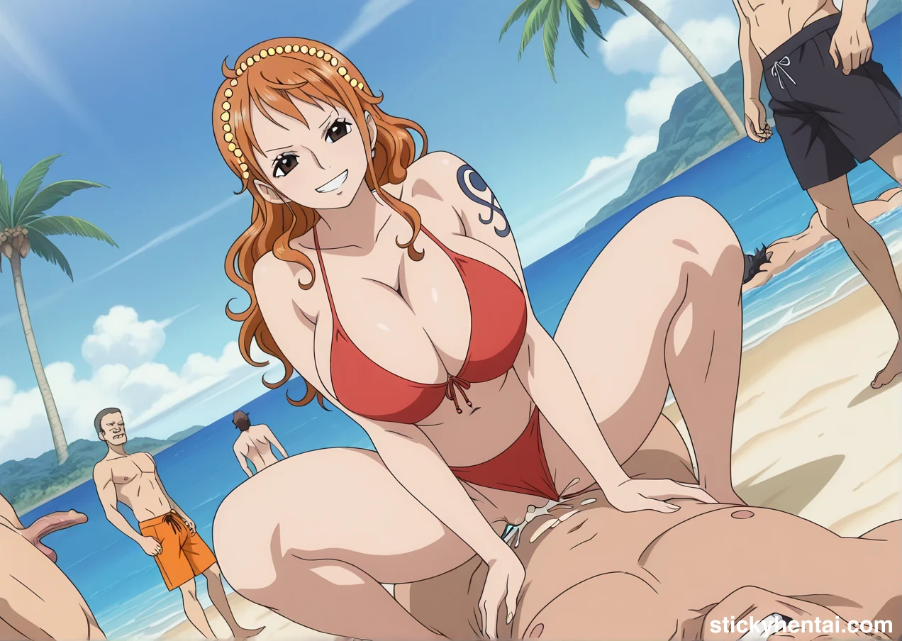 Gangbang with Nami on beach during a vacation #nami-one-piece-beach-sex-26.webp