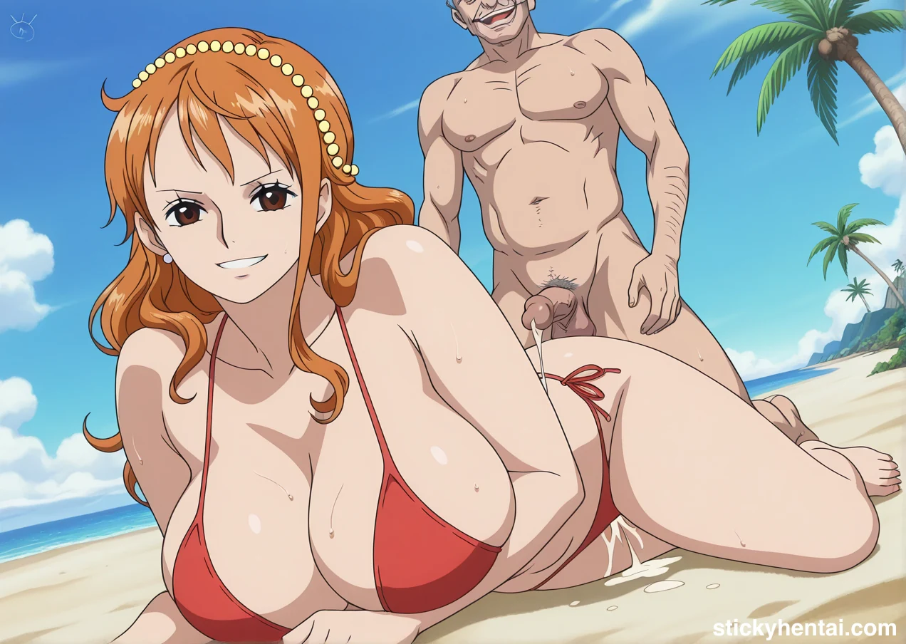 Gangbang with Nami on beach during a vacation #nami-one-piece-beach-sex-28.webp