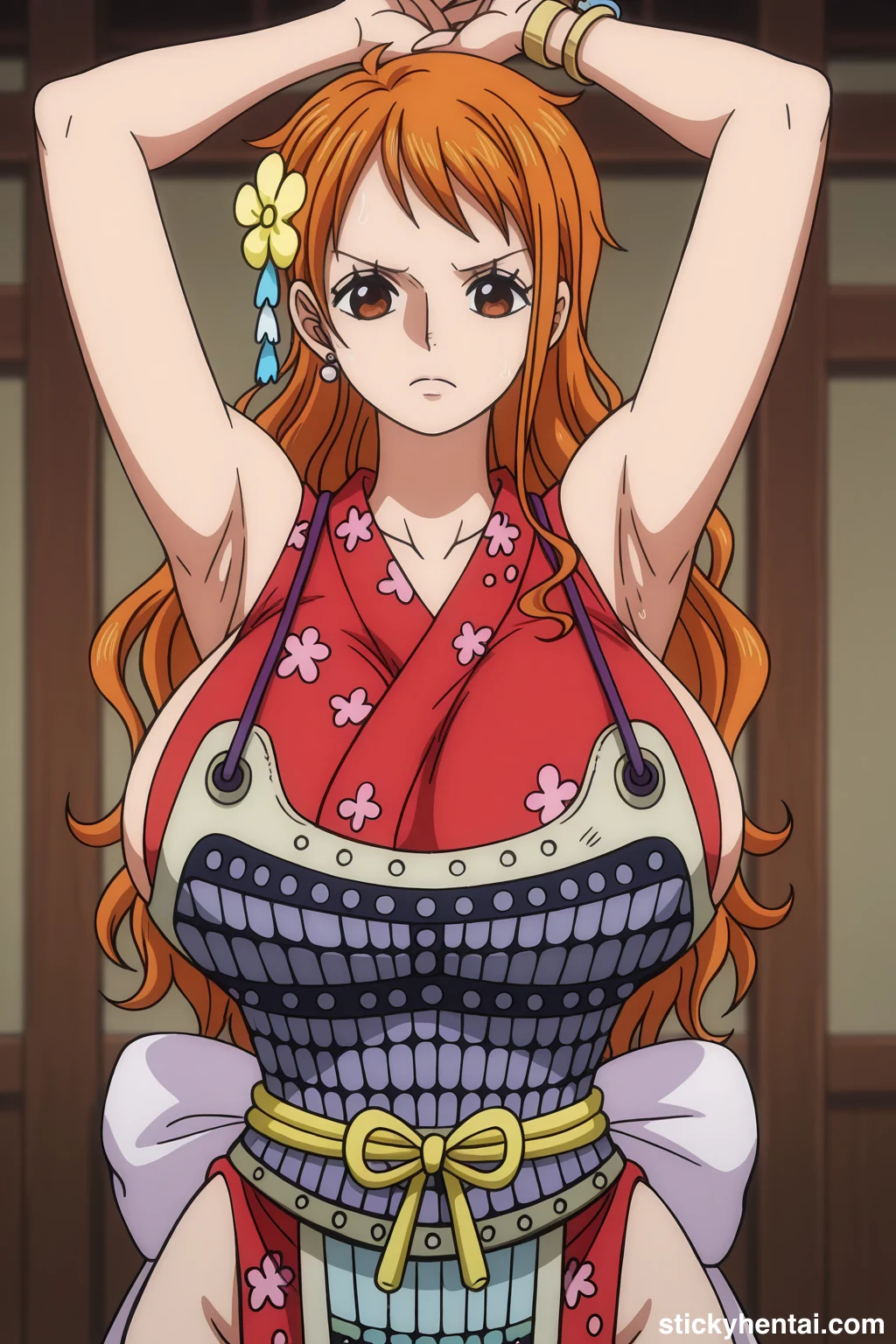 Nami in her Red Wano Outfit with Sexy Body #nami-sexy-pose-12.webp
