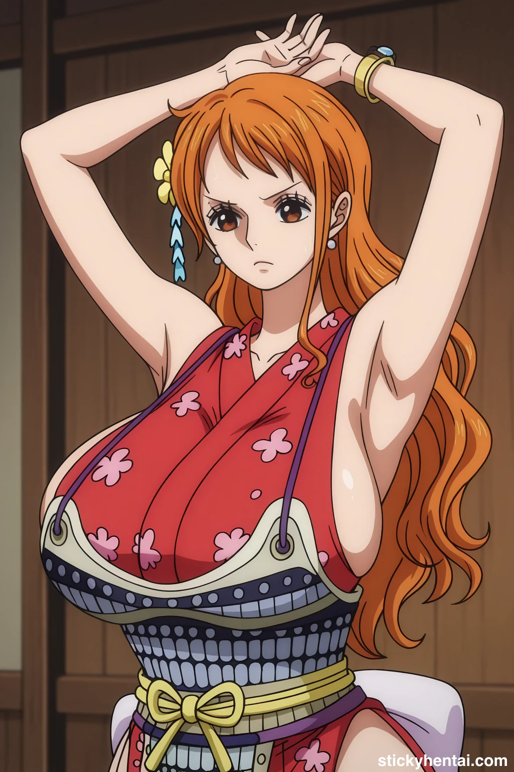 Nami in her Red Wano Outfit with Sexy Body #nami-sexy-pose-13.webp