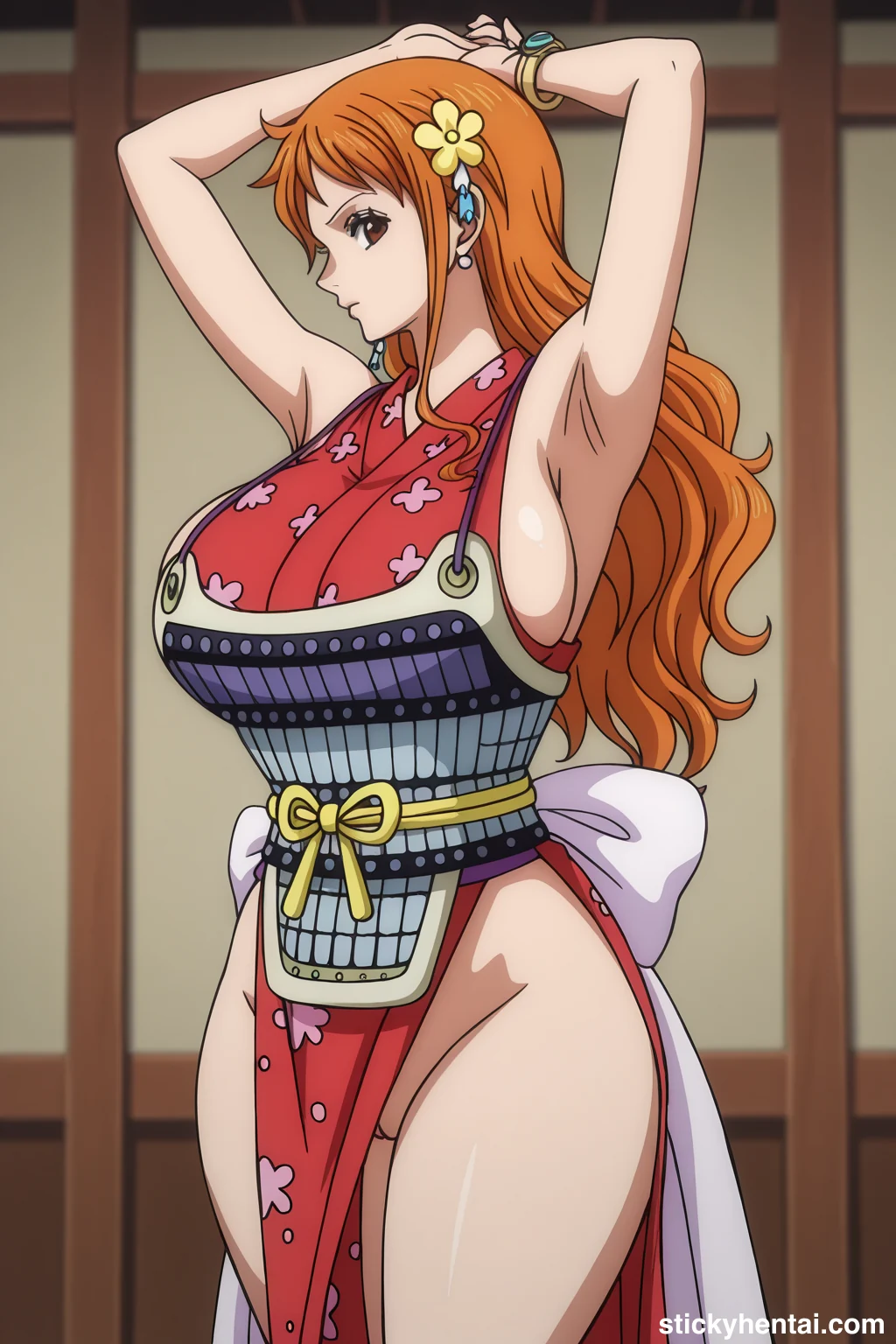 Nami in her Red Wano Outfit with Sexy Body #nami-sexy-pose-15.webp
