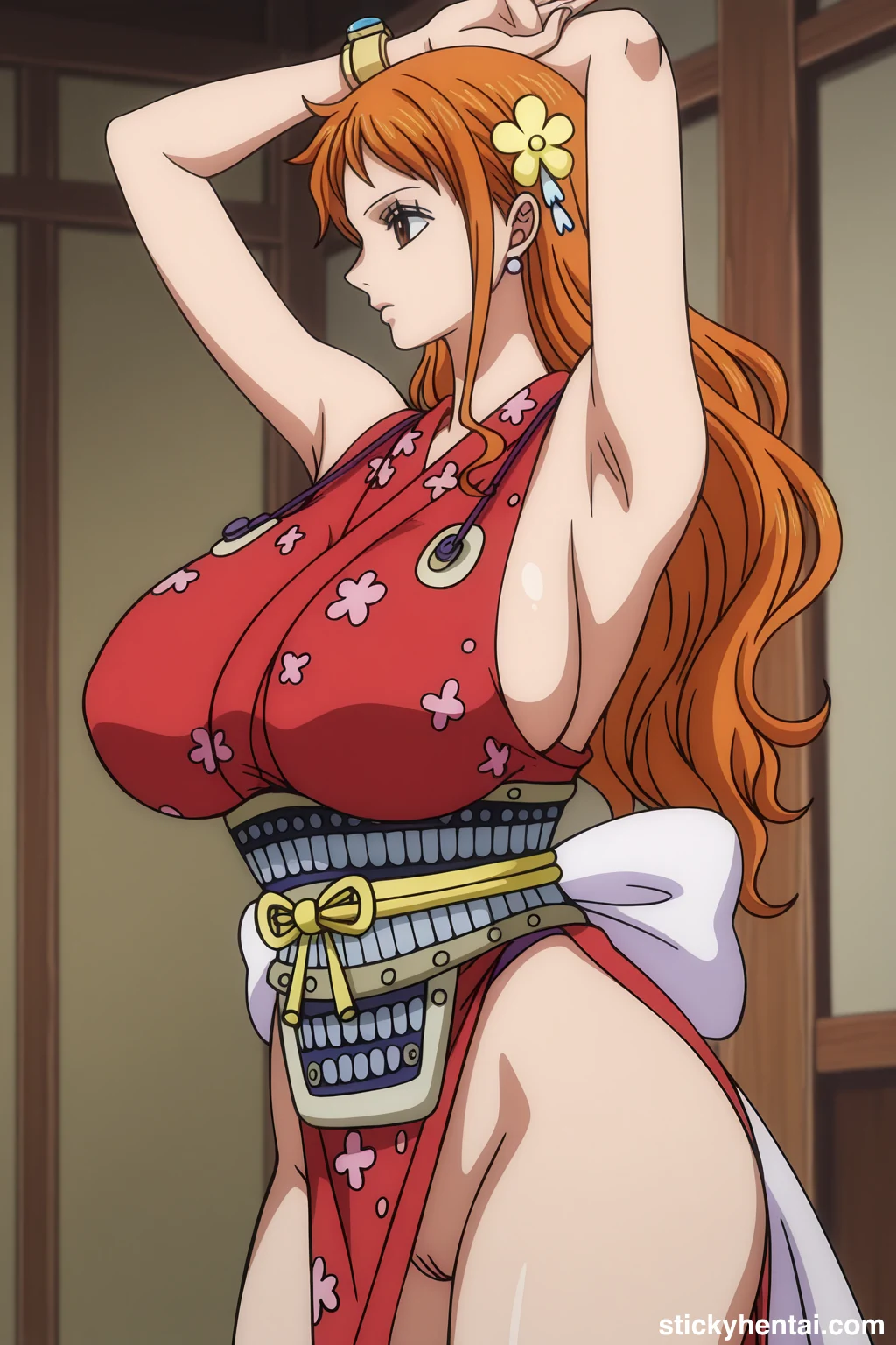 Nami in her Red Wano Outfit with Sexy Body #nami-sexy-pose-16.webp