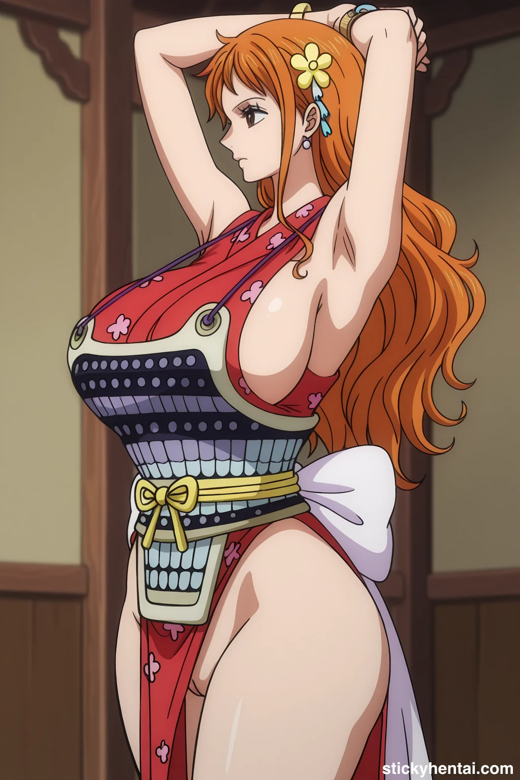 Nami in her Red Wano Outfit with Sexy Body #nami-sexy-pose-17.webp