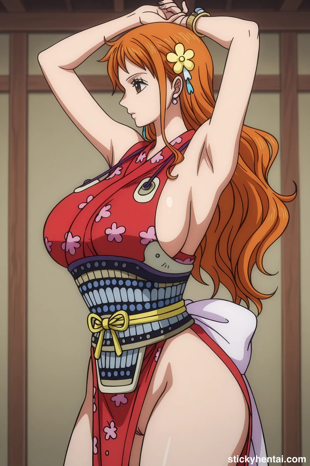 Nami in her Red Wano Outfit with Sexy Body #nami-sexy-pose-20.webp
