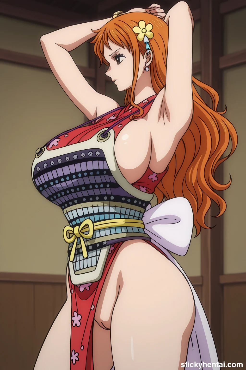 Nami in her Red Wano Outfit with Sexy Body #nami-sexy-pose-22.webp