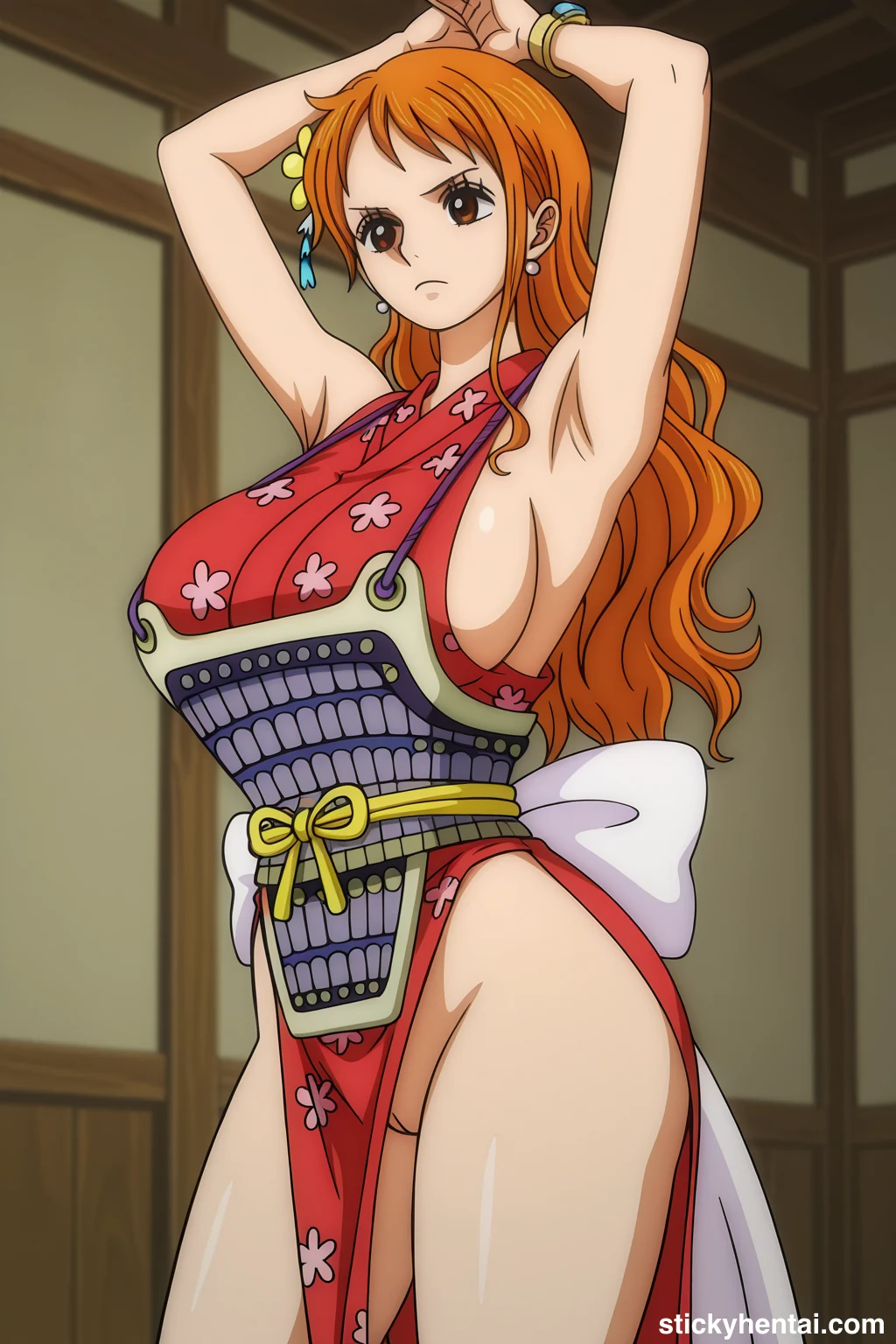 Nami in her Red Wano Outfit with Sexy Body #nami-sexy-pose-23.webp