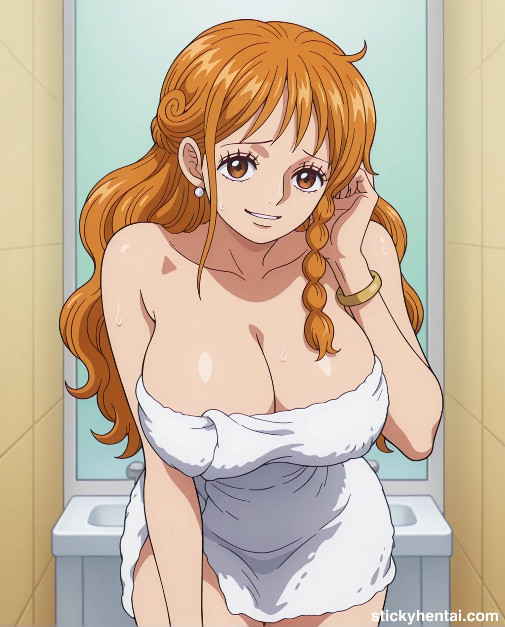 Nami in white naked towel looks so beautiful #nami-bathroom-hentai-16.webp