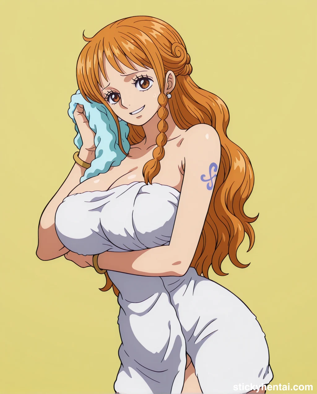 Nami in white naked towel looks so beautiful #nami-bathroom-hentai-17.webp
