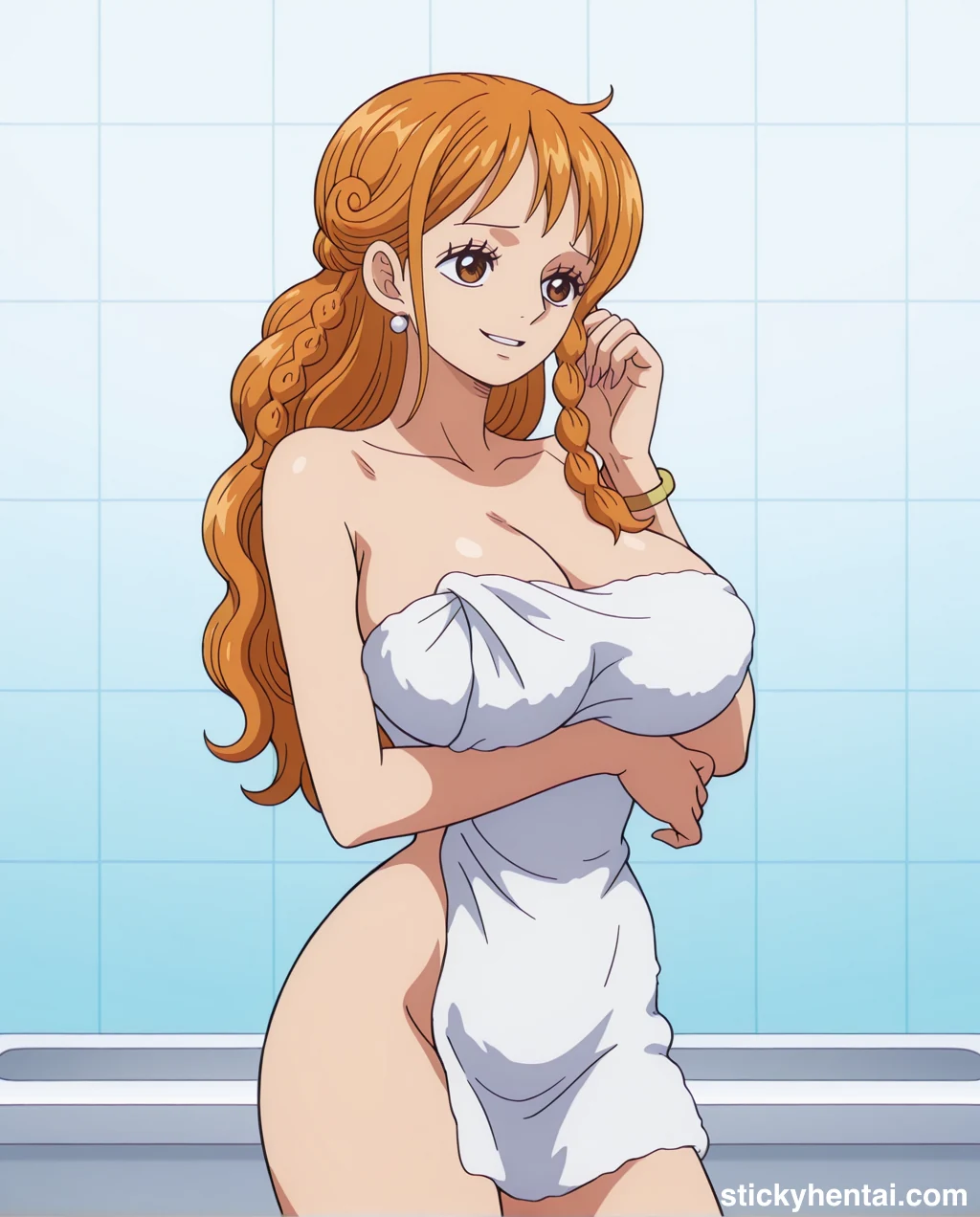 Nami in white naked towel looks so beautiful