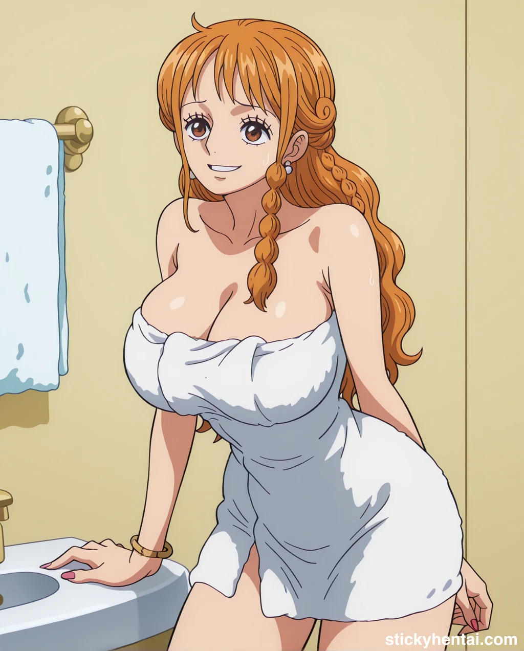 Nami in white naked towel looks so beautiful #nami-bathroom-hentai-21.webp