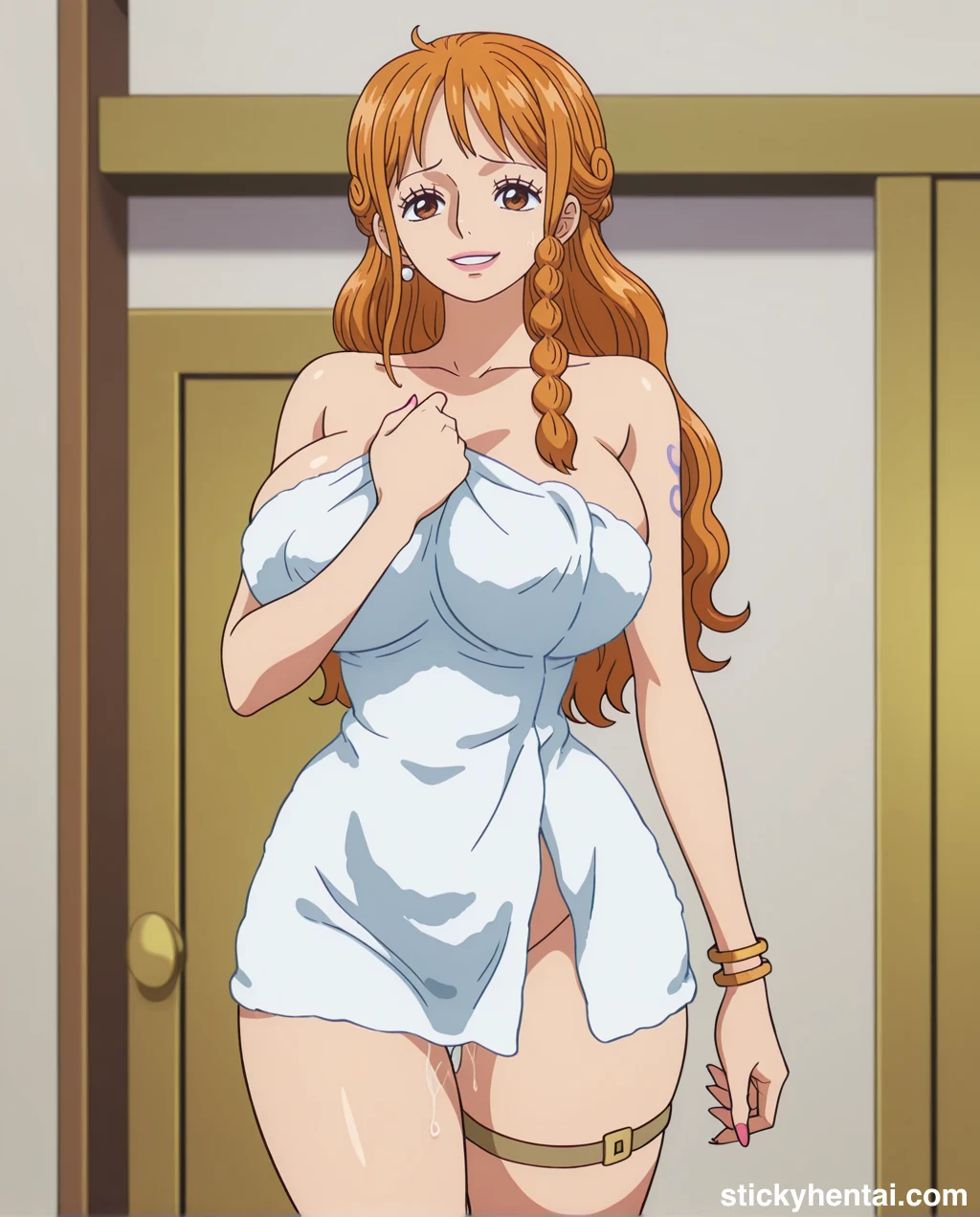 Nami in white naked towel looks so beautiful #nami-bathroom-hentai-25.webp