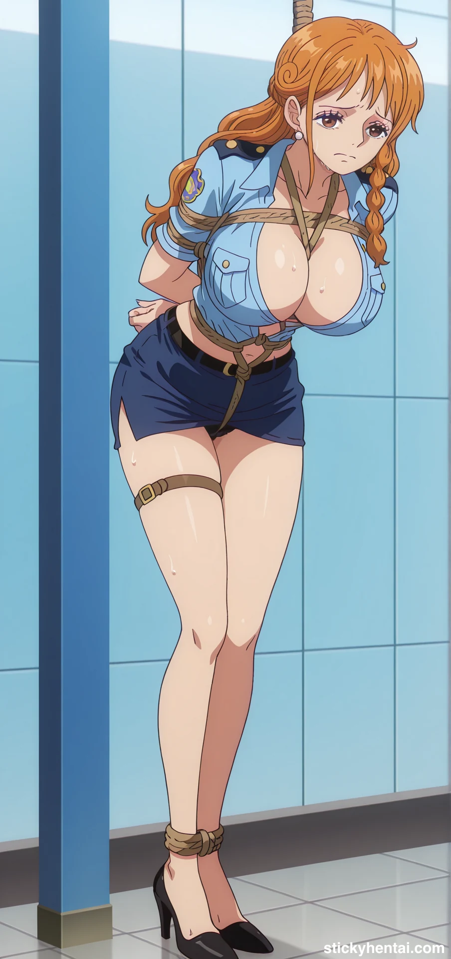 Nami as a Police officer - Rope Bondage photo shoot #nami-police-uniform-hentai-29.webp