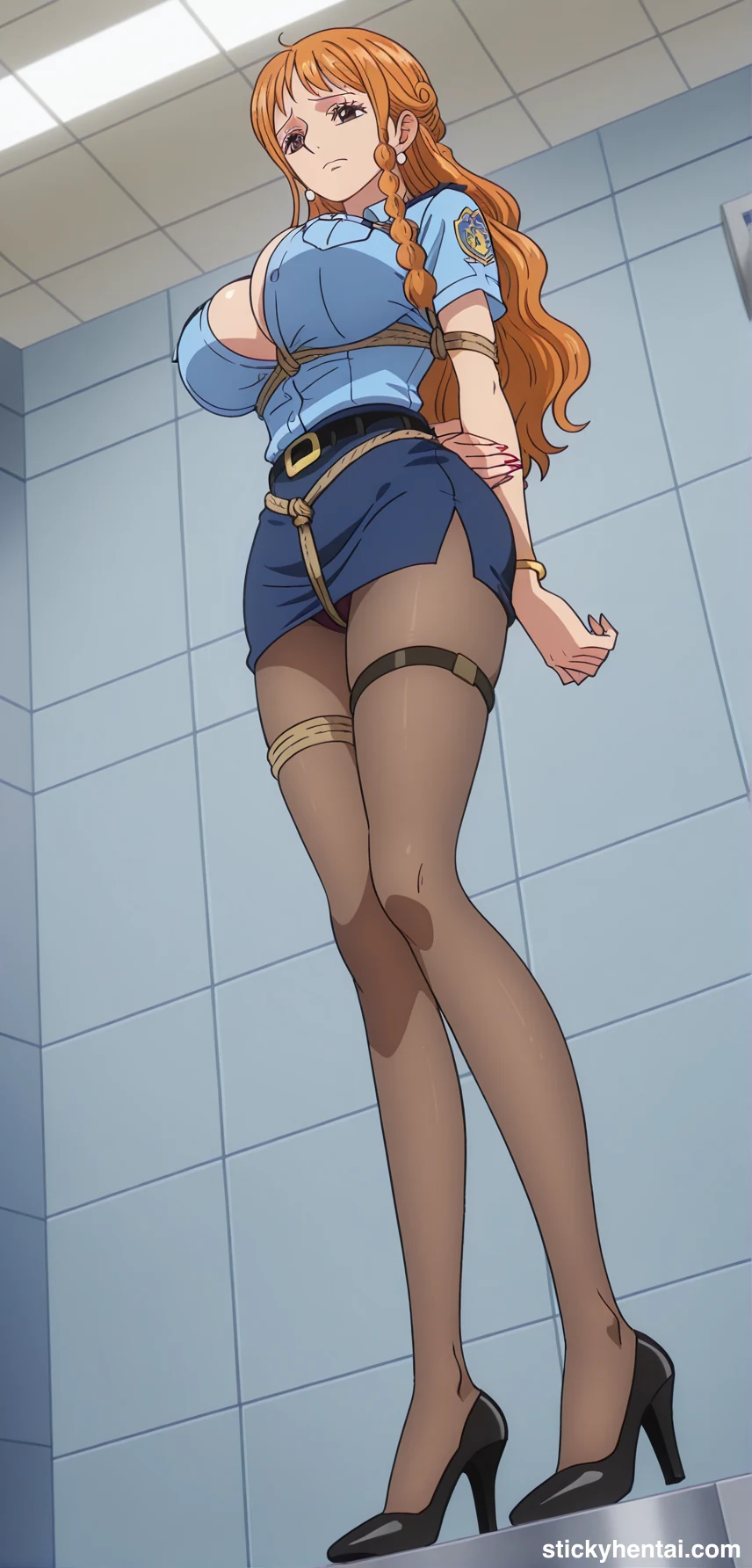 Nami as a Police officer - Rope Bondage photo shoot #nami-police-uniform-hentai-36.webp