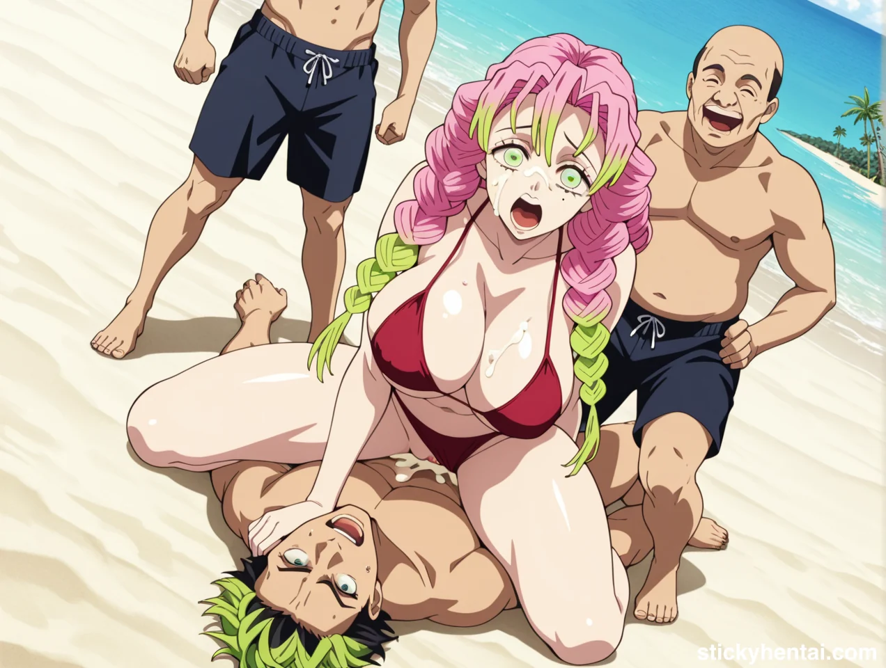 Mitsuri Kanroji Cowgirl cock riding in Gangbang #mitsuri-kanroji-gangbang-hentai-10.webp